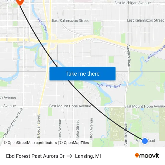 Ebd Forest Past Aurora Dr to Lansing, MI map