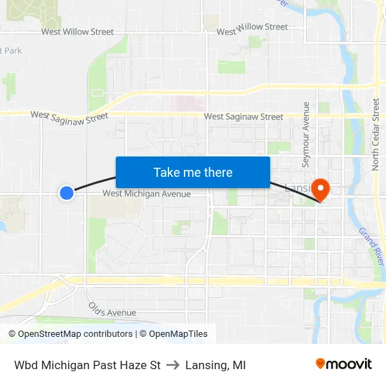 Wbd Michigan Past Haze St to Lansing, MI map