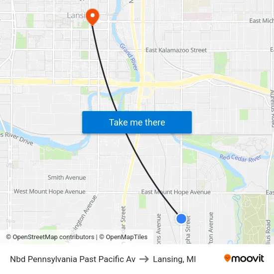 Nbd Pennsylvania  Past Pacific Av to Lansing, MI map