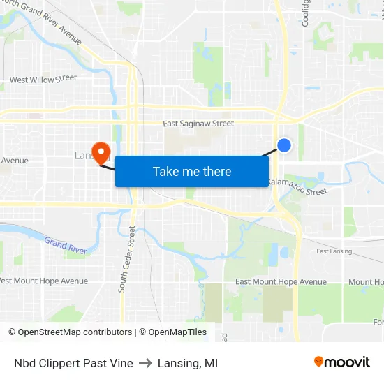 Nbd Clippert Past Vine to Lansing, MI map