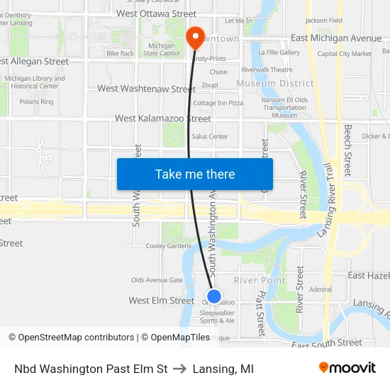 Nbd Washington Past Elm St to Lansing, MI map