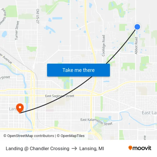 Landing @ Chandler Crossing to Lansing, MI map