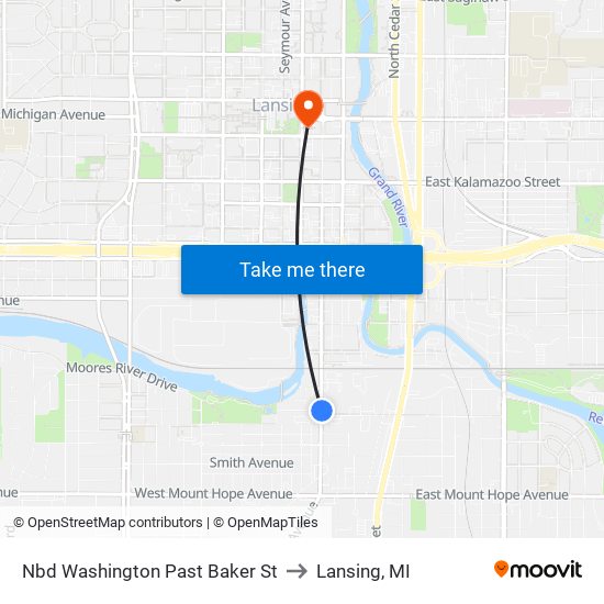 Nbd Washington Past Baker St to Lansing, MI map