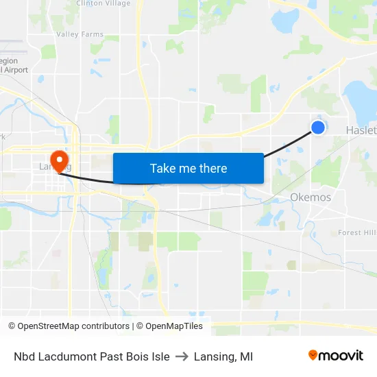 Nbd Lacdumont Past Bois Isle to Lansing, MI map