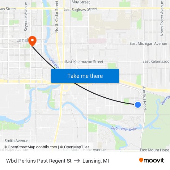 Wbd Perkins Past Regent St to Lansing, MI map