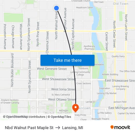 Nbd Walnut Past Maple St to Lansing, MI map