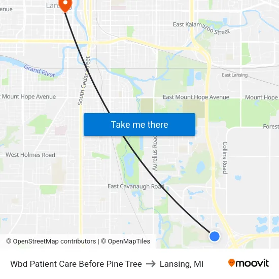 Wbd Patient Care Before Pine Tree to Lansing, MI map