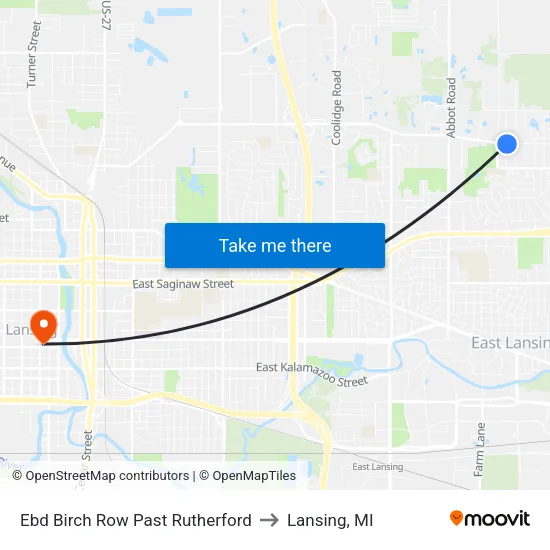 Ebd Birch Row Past Rutherford to Lansing, MI map