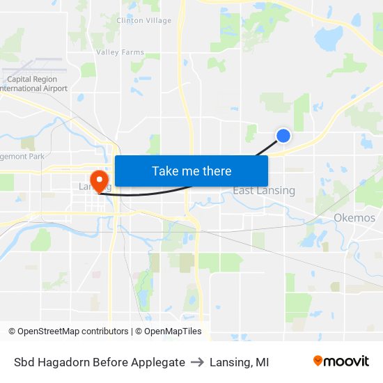 Sbd Hagadorn Before Applegate to Lansing, MI map