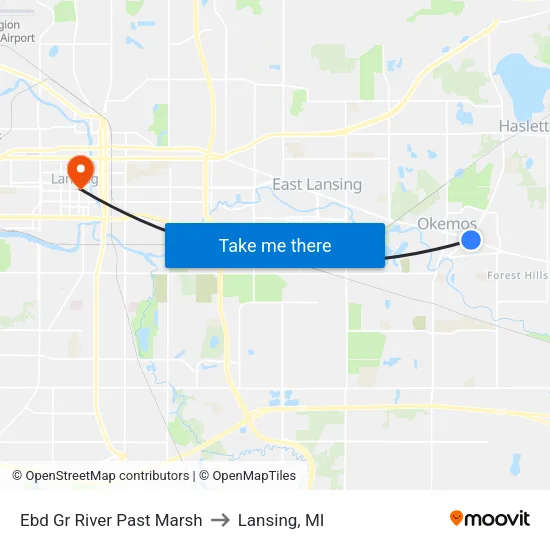 Ebd Gr River Past Marsh to Lansing, MI map