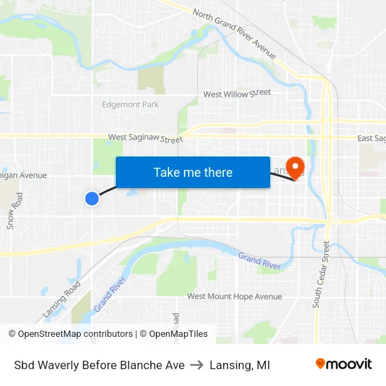 Sbd Waverly Before Blanche Ave to Lansing, MI map