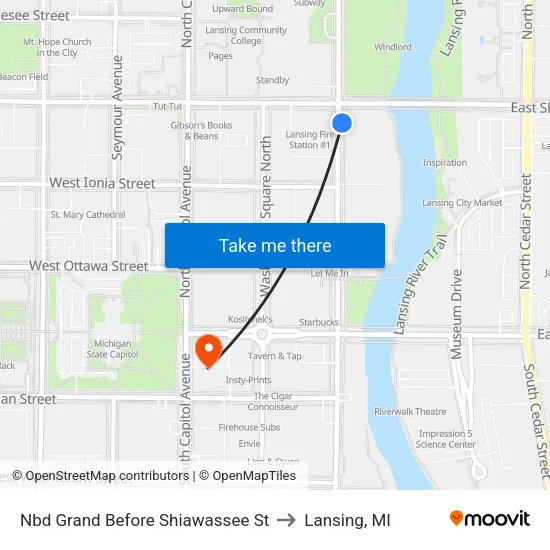 Nbd Grand Before Shiawassee St to Lansing, MI map