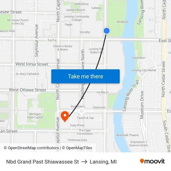 Nbd Grand Past Shiawassee St to Lansing, MI map