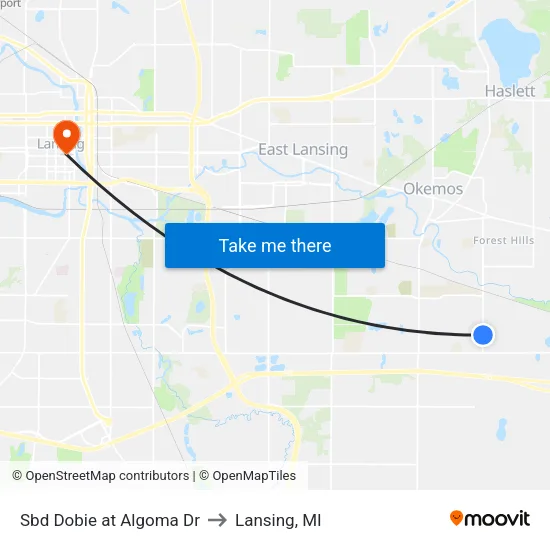 Sbd Dobie at Algoma Dr to Lansing, MI map