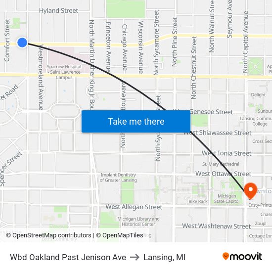 Wbd Oakland Past Jenison Ave to Lansing, MI map