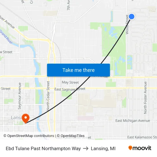 Ebd Tulane Past Northampton Way to Lansing, MI map