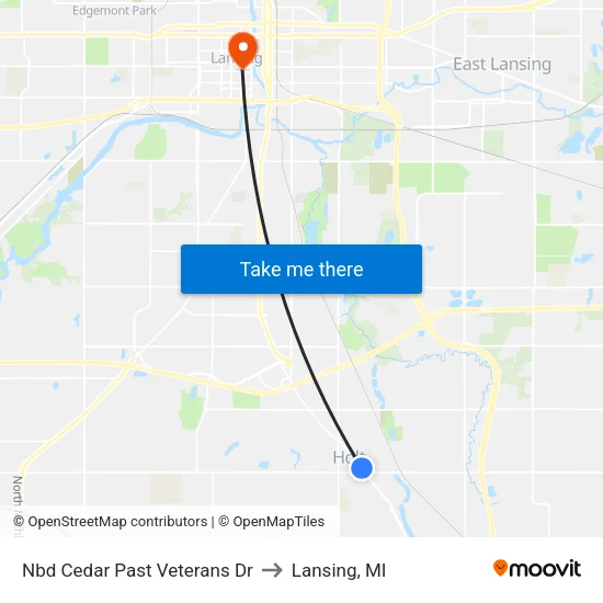 Nbd Cedar Past Veterans Dr to Lansing, MI map