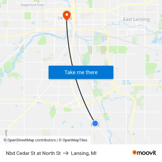 Nbd Cedar St at North St to Lansing, MI map