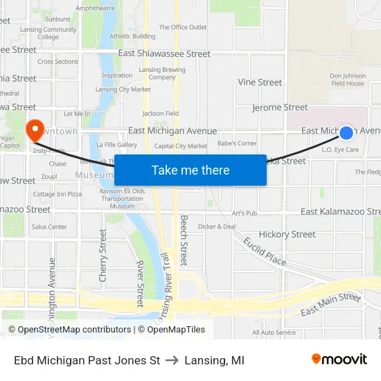 Ebd Michigan Past Jones St to Lansing, MI map