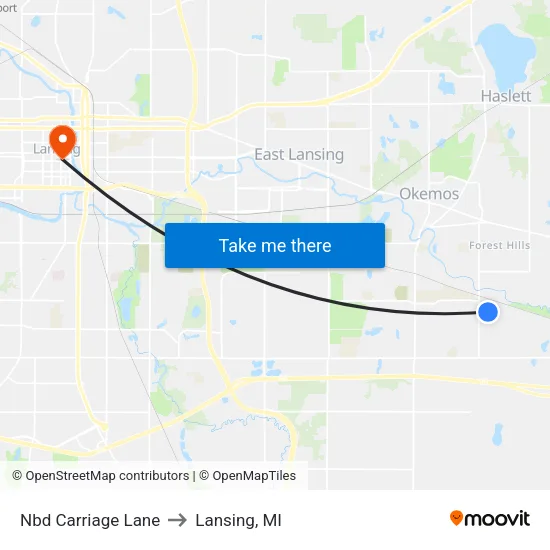 Nbd Carriage Lane to Lansing, MI map