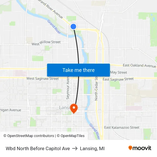 Wbd North Before Capitol Ave to Lansing, MI map