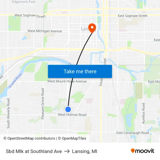 Sbd Mlk at Southland Ave to Lansing, MI map