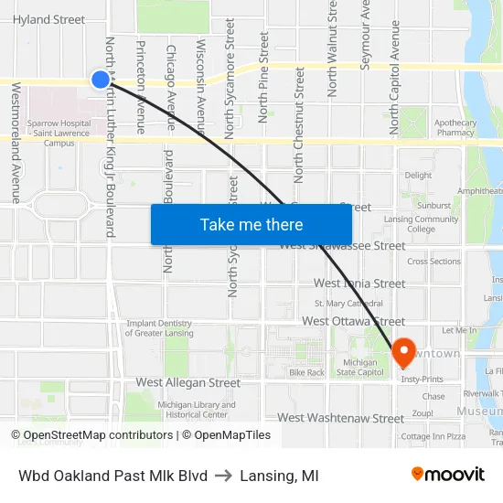 Wbd Oakland Past Mlk Blvd to Lansing, MI map