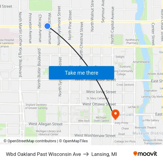 Wbd Oakland Past Wisconsin Ave to Lansing, MI map