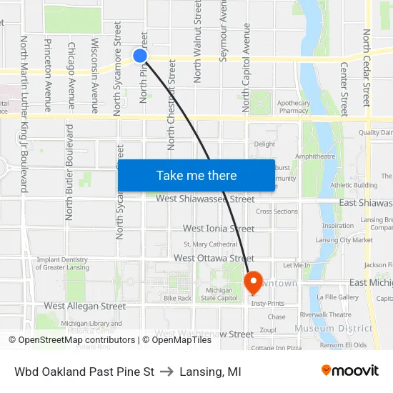 Wbd Oakland Past Pine St to Lansing, MI map