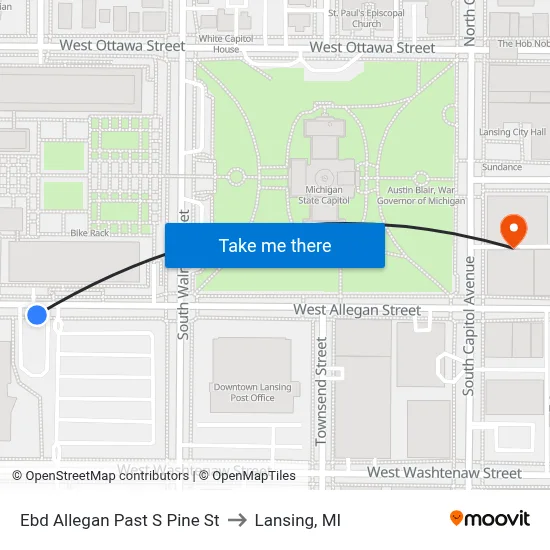 Ebd  Allegan Past S Pine St to Lansing, MI map