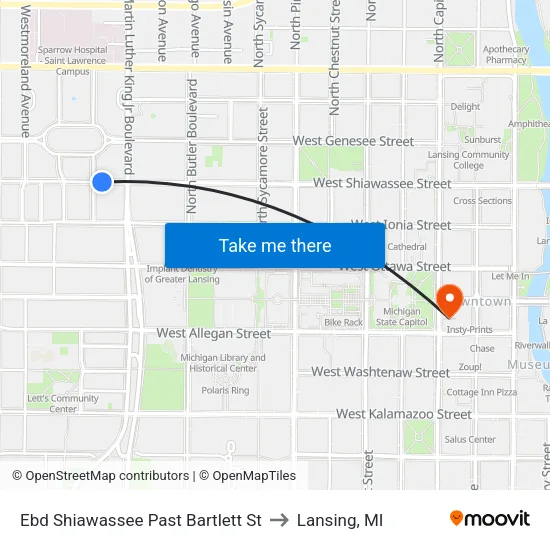 Ebd Shiawassee Past Bartlett St to Lansing, MI map