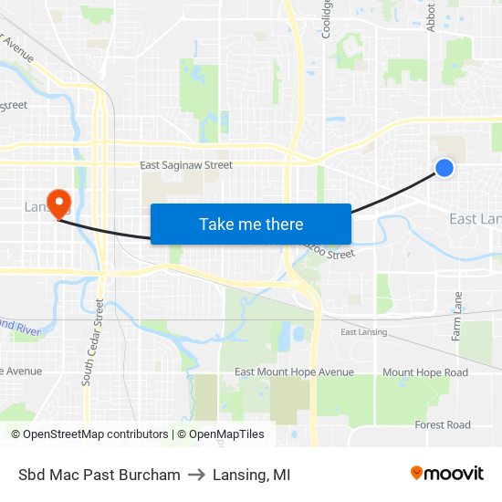 Sbd Mac Past Burcham to Lansing, MI map