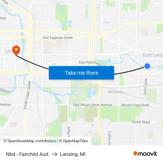 Nbd - Fairchild Aud. to Lansing, MI map