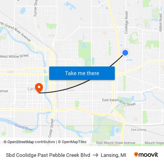 Sbd Coolidge Past Pebble Creek Blvd to Lansing, MI map