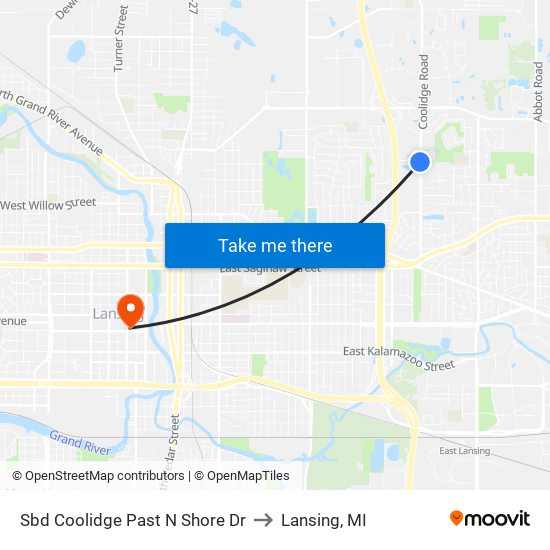 Sbd Coolidge Past N Shore Dr to Lansing, MI map