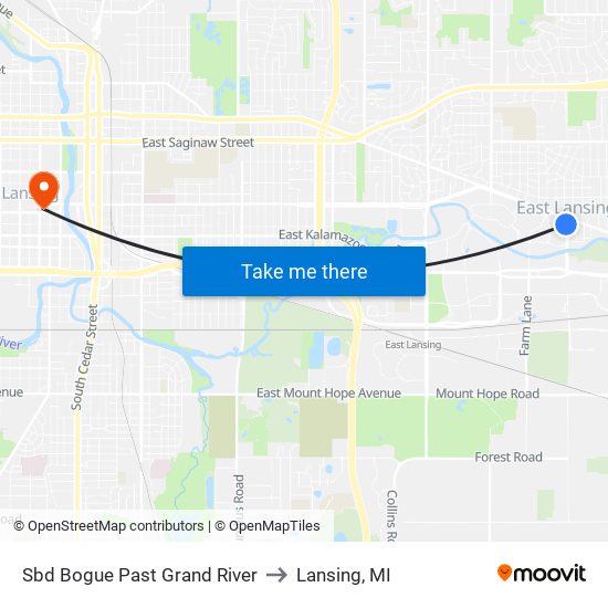 Sbd Bogue Past Grand River to Lansing, MI map