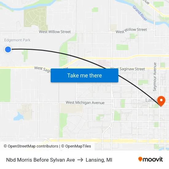 Nbd Morris Before Sylvan Ave to Lansing, MI map