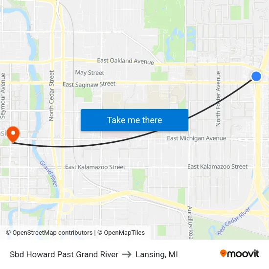 Sbd Howard Past Grand River to Lansing, MI map