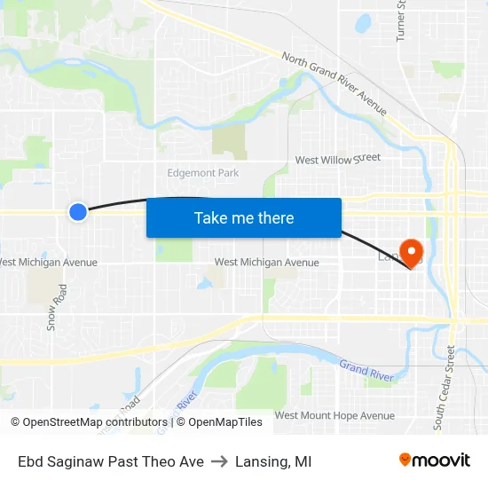 Ebd Saginaw Past Theo Ave to Lansing, MI map