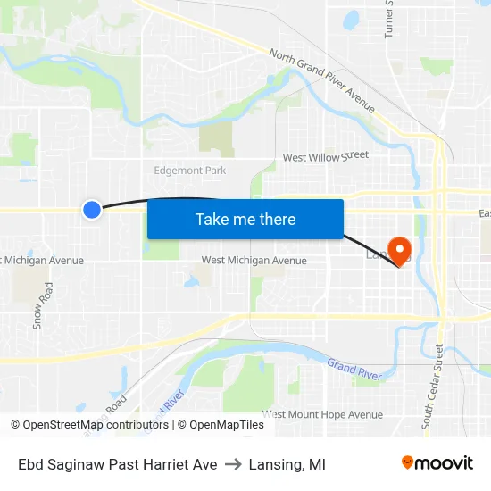 Ebd Saginaw Past Harriet Ave to Lansing, MI map