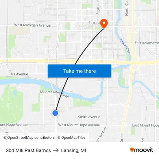 Sbd Mlk Past Barnes to Lansing, MI map