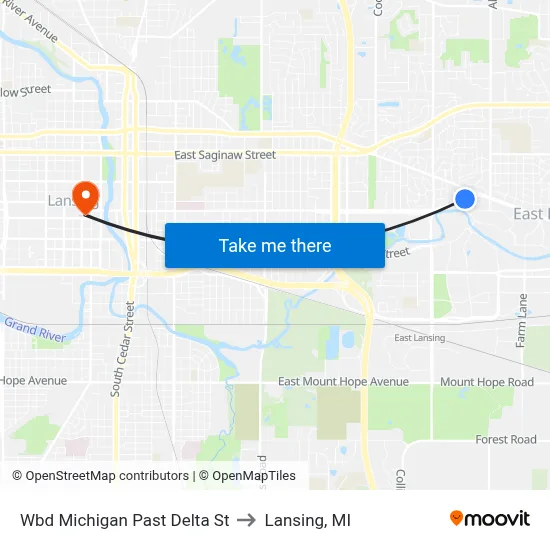 Wbd Michigan Past Delta St to Lansing, MI map