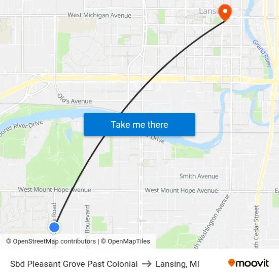 Sbd Pleasant Grove Past Colonial to Lansing, MI map