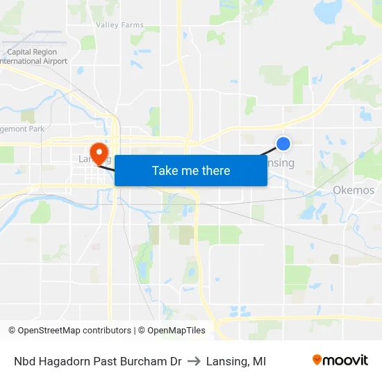 Nbd Hagadorn Past Burcham Dr to Lansing, MI map