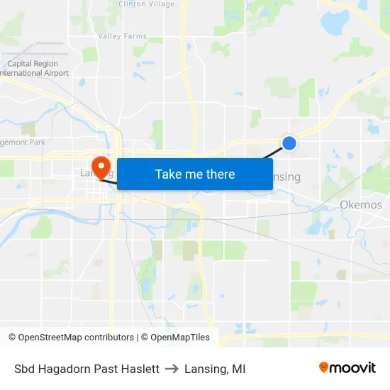 Sbd Hagadorn Past Haslett to Lansing, MI map
