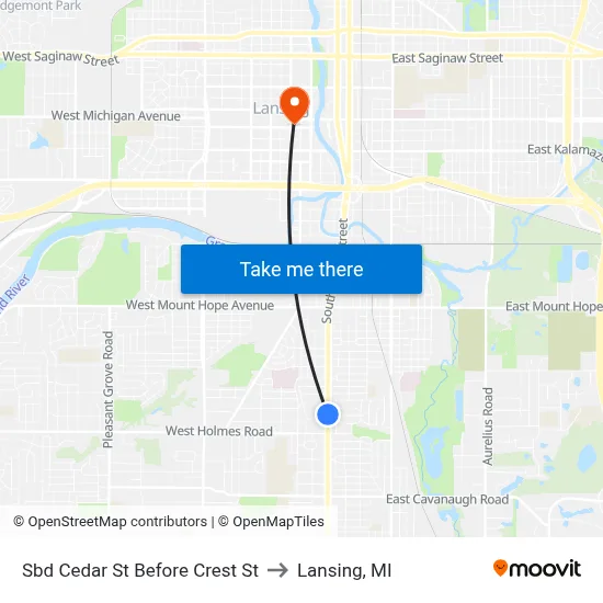 Sbd Cedar St Before Crest St to Lansing, MI map