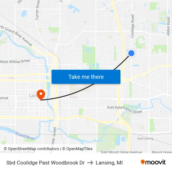 Sbd Coolidge Past Woodbrook Dr to Lansing, MI map
