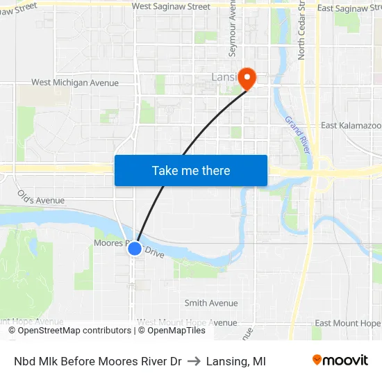 Nbd Mlk Before Moores River Dr to Lansing, MI map