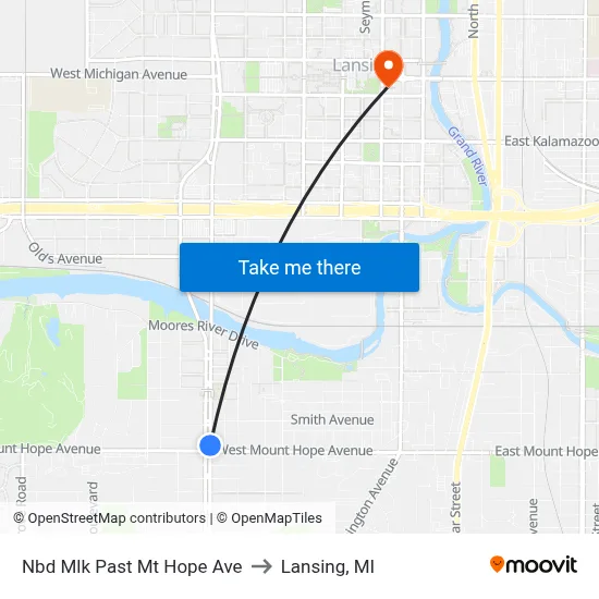 Nbd Mlk Past Mt Hope Ave to Lansing, MI map