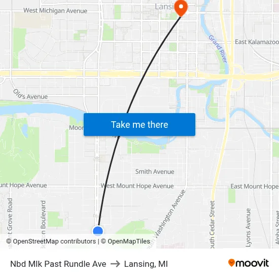 Nbd Mlk Past Rundle Ave to Lansing, MI map
